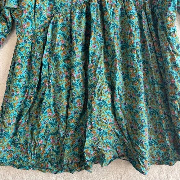 Natural Life Stella V-Neck Mini Dress Women’s XL Turquoise Ditsy Vines Bohemian - Picture 4 of 11